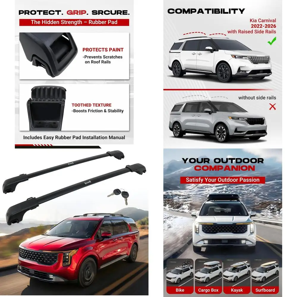 

Aluminum Roof Rack Cross Bars for Kia Carnival 2022-2026 with Side Rails, Cargo Carrier, and Canoe Support - Black
