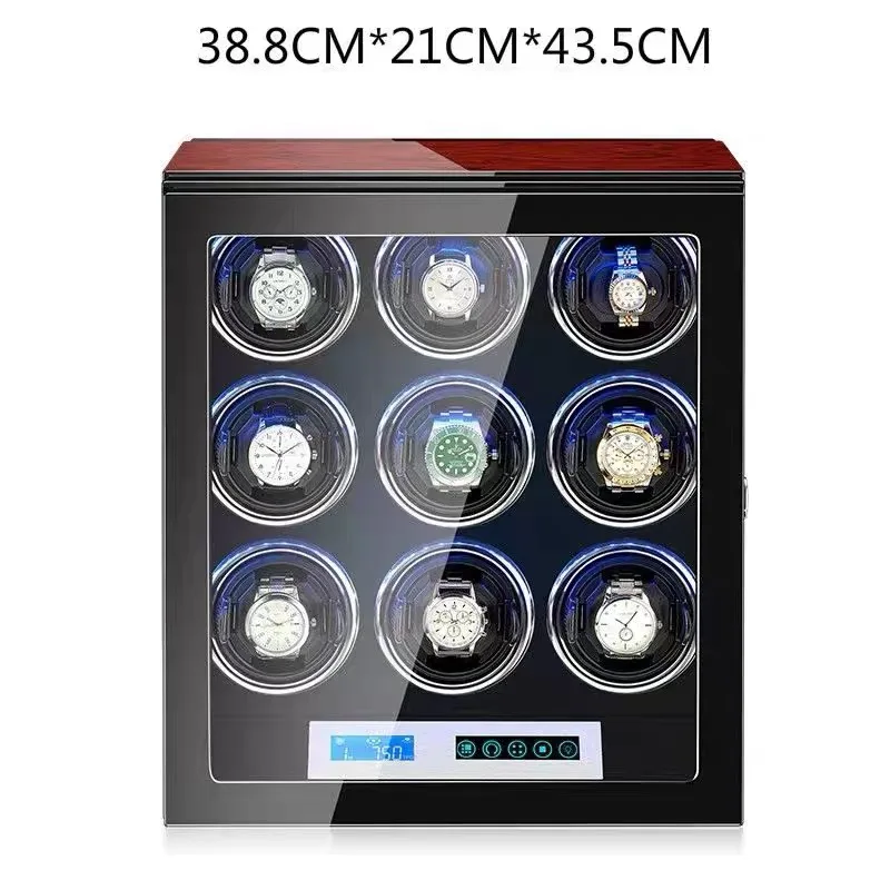 Pemutar jam tangan 6 9 12 mewah kualitas tinggi jam tangan otomatis dengan Motor Mabuchi LCD layar sentuh kotak penyimpanan jam kayu
