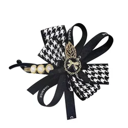 Korean Elegant Banana Hair Clips with Houndstooth Bows for Women Chic Trendy Floral Accessories