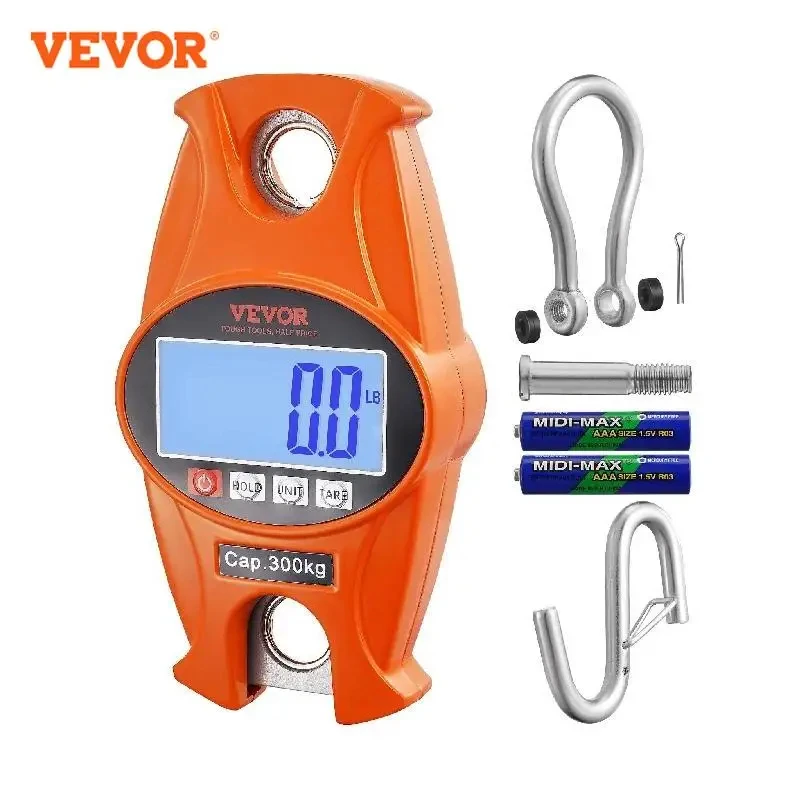 VEVOR 300/400 kg Digital Crane Scale Industrial Hanging Scale Handheld Mini Crane with Hooks Screen for Outdoor Fishing Garage