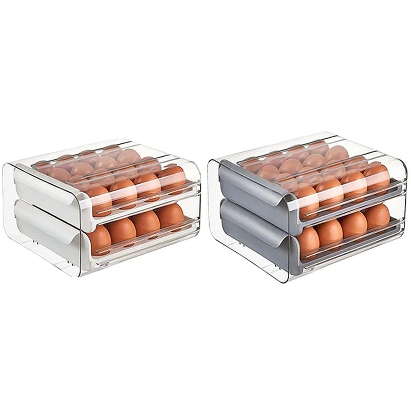 32 Grid Egg Storage Double-Layer Drawer Type Egg Box For Fridge Egg Container Shelf Saving Kitchen Egg Storage Box