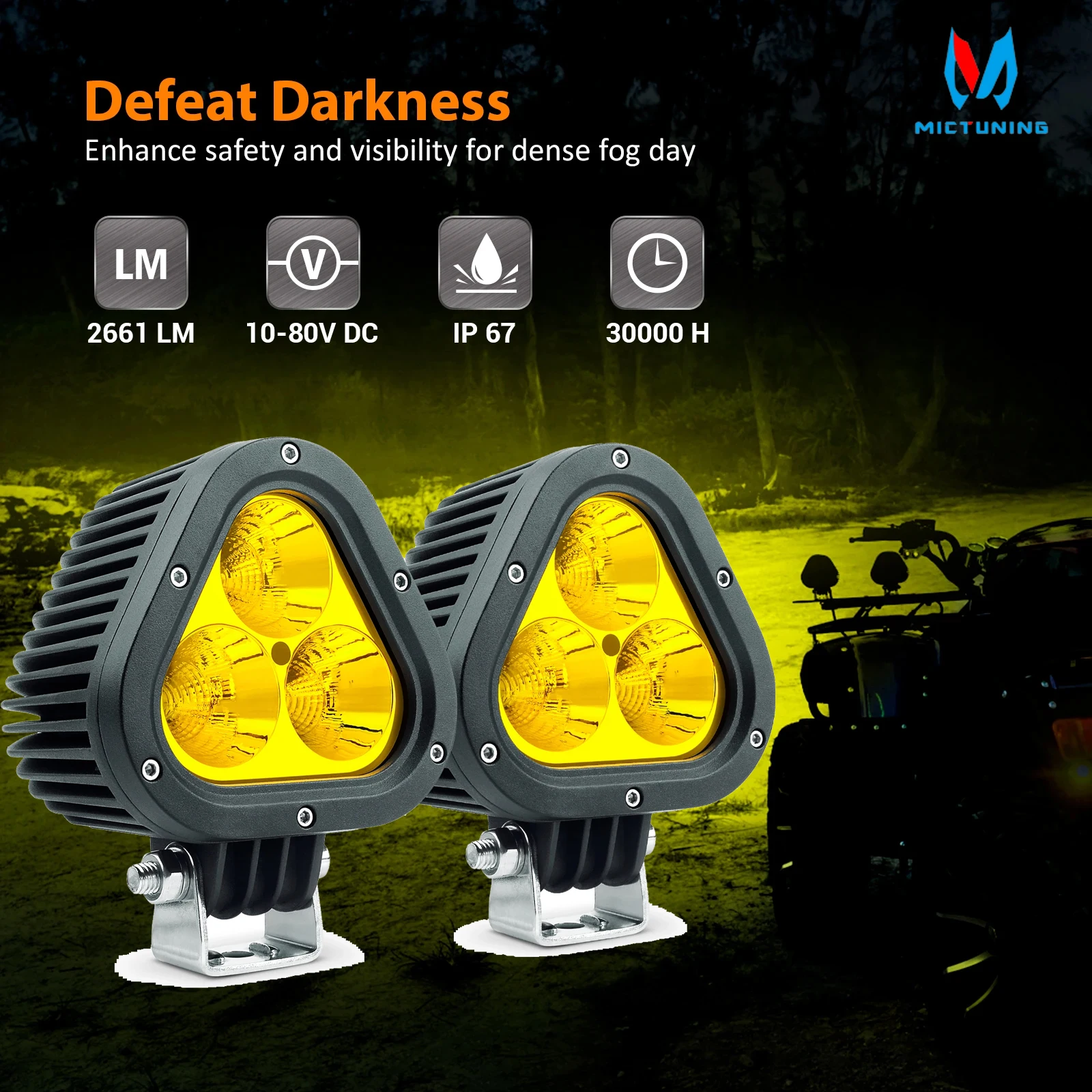 

MICTUNING New 2Pcs 60W Triangle Amber LED Fog Lights LED Work Lights Fog Driving Lights Bar For ATV UTV SUV Off Road Boat Truck