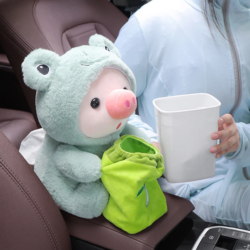 Car Trash Can & Tissue Box 2 In 1 Cute Cartoon Plush Animal Doll Styling Storage Bag Auto Interior Organizer Pocket Accessories