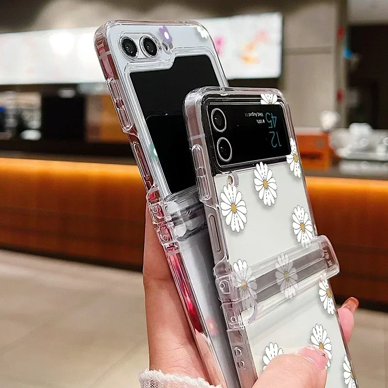 เคสโทรศัพท์ลายดอกไม้ใสสำหรับ Samsung Galaxy Z Flip 6 5 4 3 Flip 5 Flip 6กันกระแทกแบบบางฝาครอบหลังแข็ง