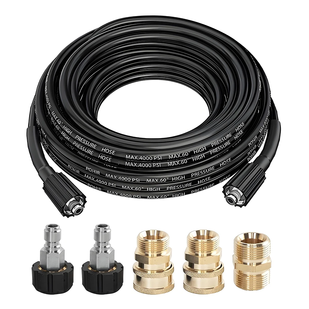 

Pressure Washer Car Wash Water Cleaning Hose Pipe Cord Kink Resistant Power Washer Extension Hose M22 3/8" Quick Connect Adapter