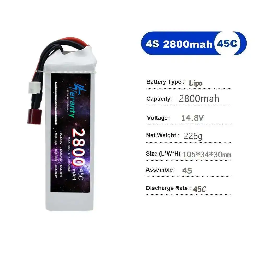 TERANTY 2800mAh 7.4V 11.1V 14.8V 22.2V リポバッテリー RCクアッドコプター ヘリコプター 車 ボート ドローン用 45C 2S 3S 4S 6S 2個入り