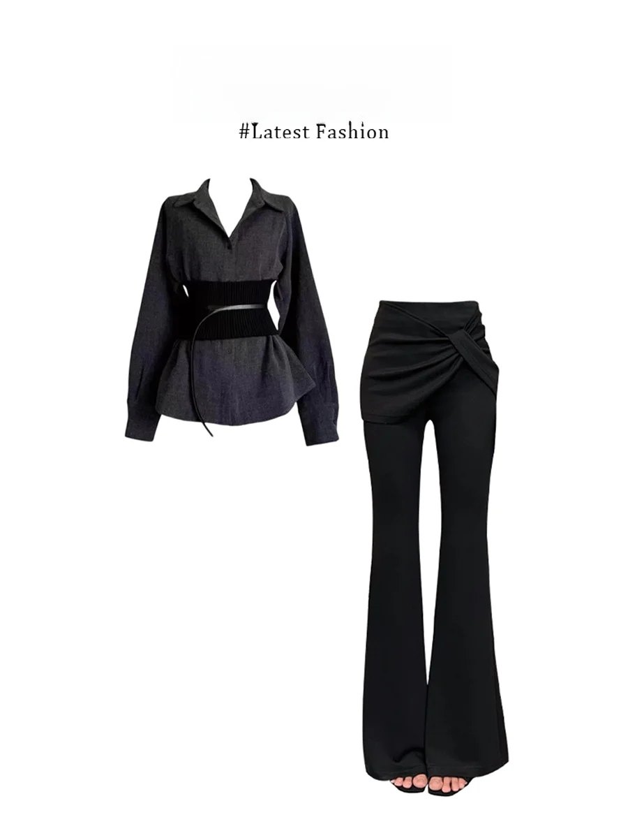 

Parkyeon Women's Slim Fit Long Sleeve Shirt Waist Cinched Design Korean Style Polyester Fiber Thin Autumn New Arrival