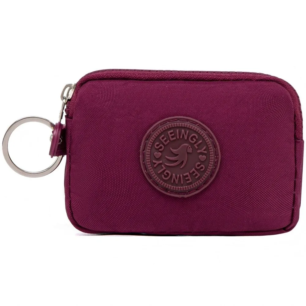 New Double Layer Women Wallet Solid Color with Keychain Credit Card Holder Nylon Waterproof Coin Purse Outdoor