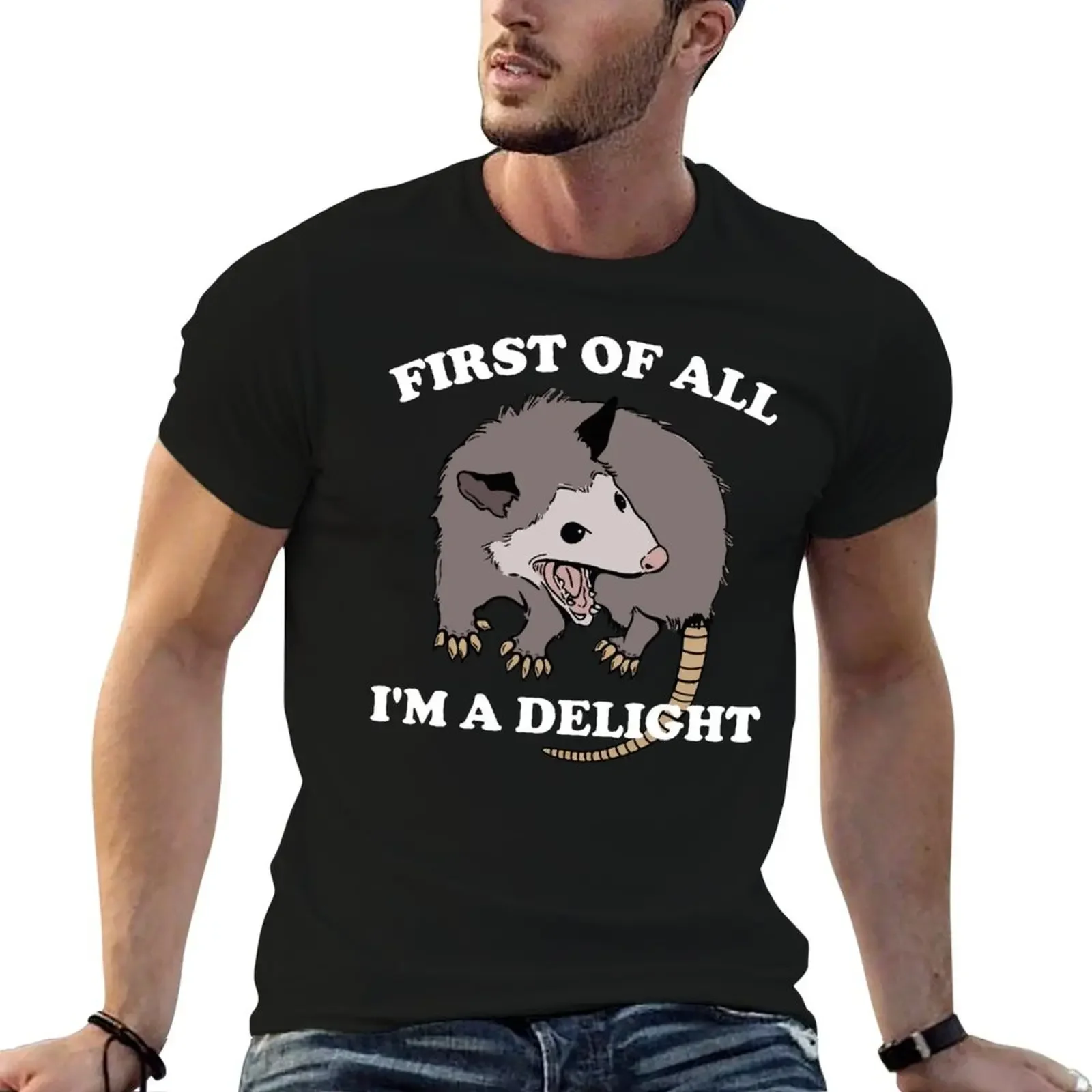 First of All I'm a Delight Funny Possum T-Shirt vintage clothes heavyweights customizeds men graphic t shirts