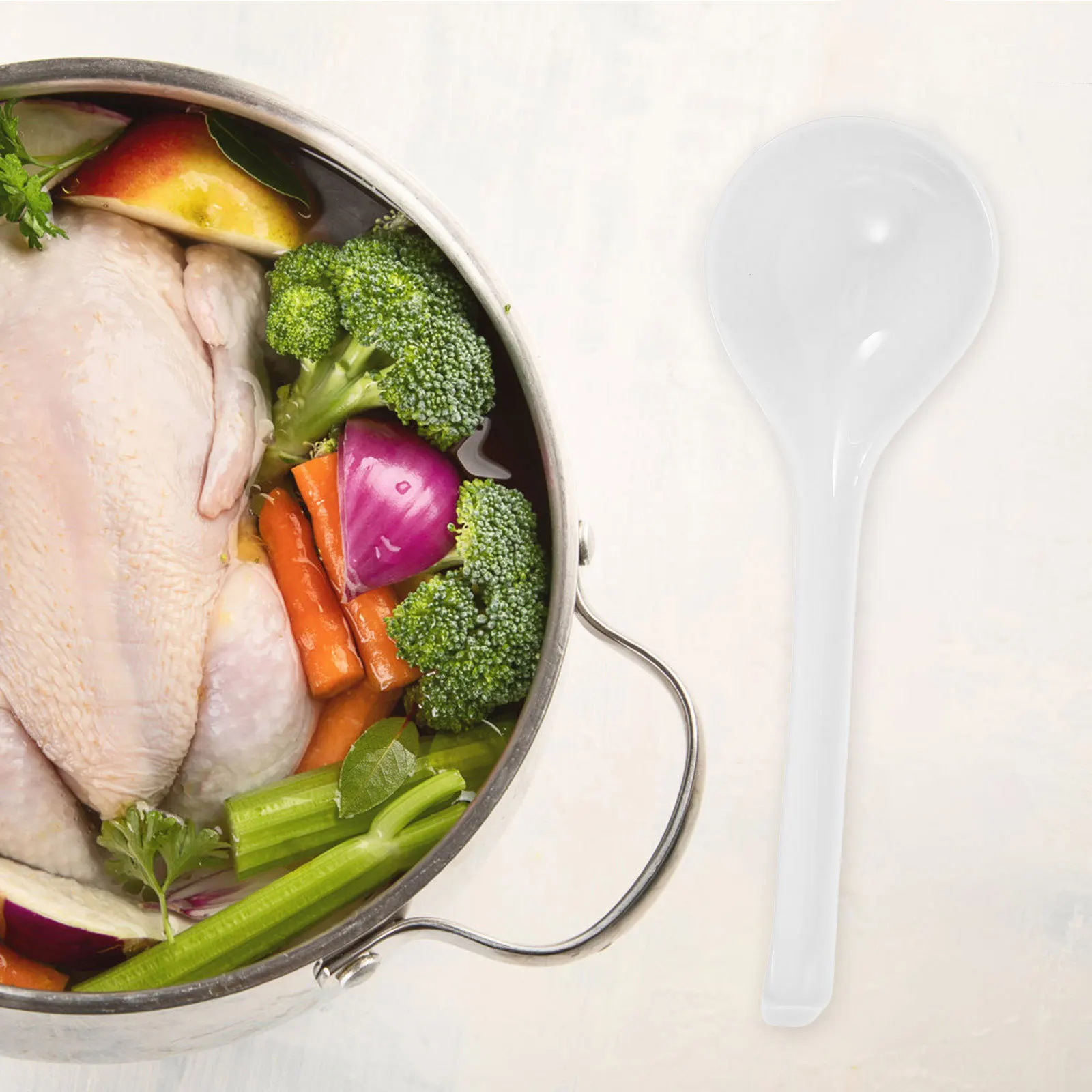 

Asian Soup Ladle Bone China Ceramic Large Spoon Steel Wrapped Handle for Pho Ramen Wonton Soup Spoon Dishwasher Safe