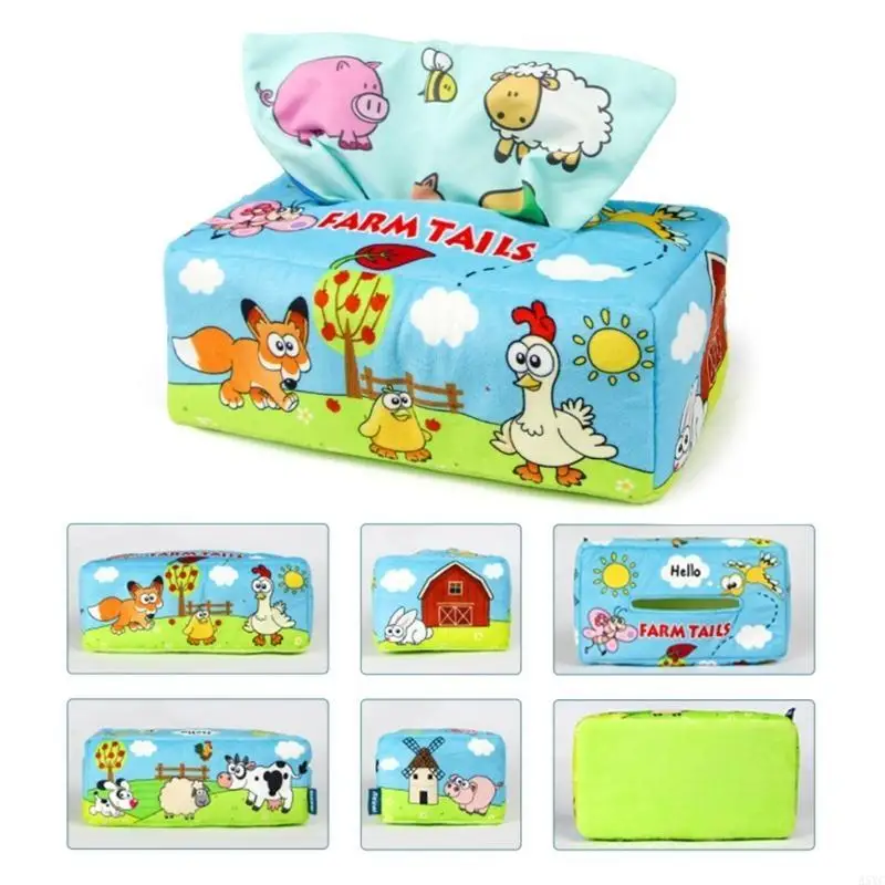 Hộp đựng khăn giấy kéo cảm giác A5YC Đồ chơi cho trẻ sơ sinh Khăn quàng cổ đầy màu sắc cho trẻ