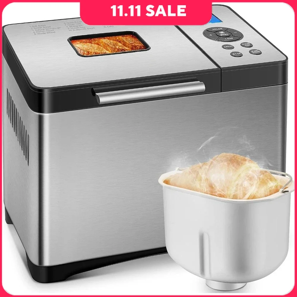 

Bread Maker With Ceramic Pan, 19-in-1 2LB, 15H Timer & 1H Keep Warm, 3 Loaf Sizes 3 Crust Colors, Automatic Bread Maker