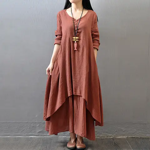 Anself Spring Fashion Women Casual Loose Dress Solid Color Long Sleeve Oversized Ladies Dresses Plus Size Boho Long Maxi Dress