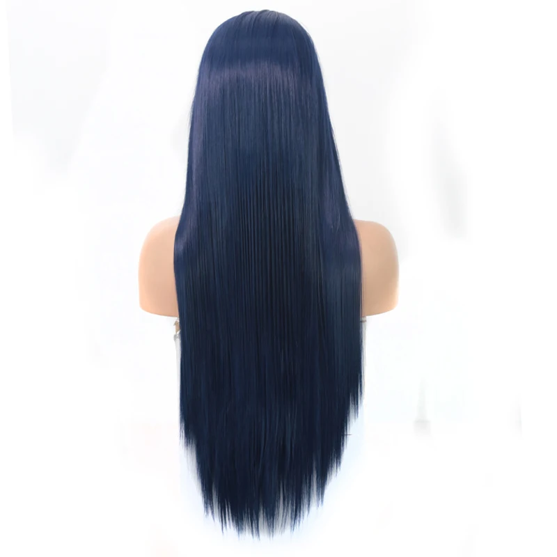 بيرناردو الأزرق الداكن الدانتيل شعر مستعار أمامي بيروكات صناعية للنساء السود 26 بوصة طويل مستقيم الشعر شعر مستعار ذا مقدمة من الدانتيل Bady موجة شعر مستعار
