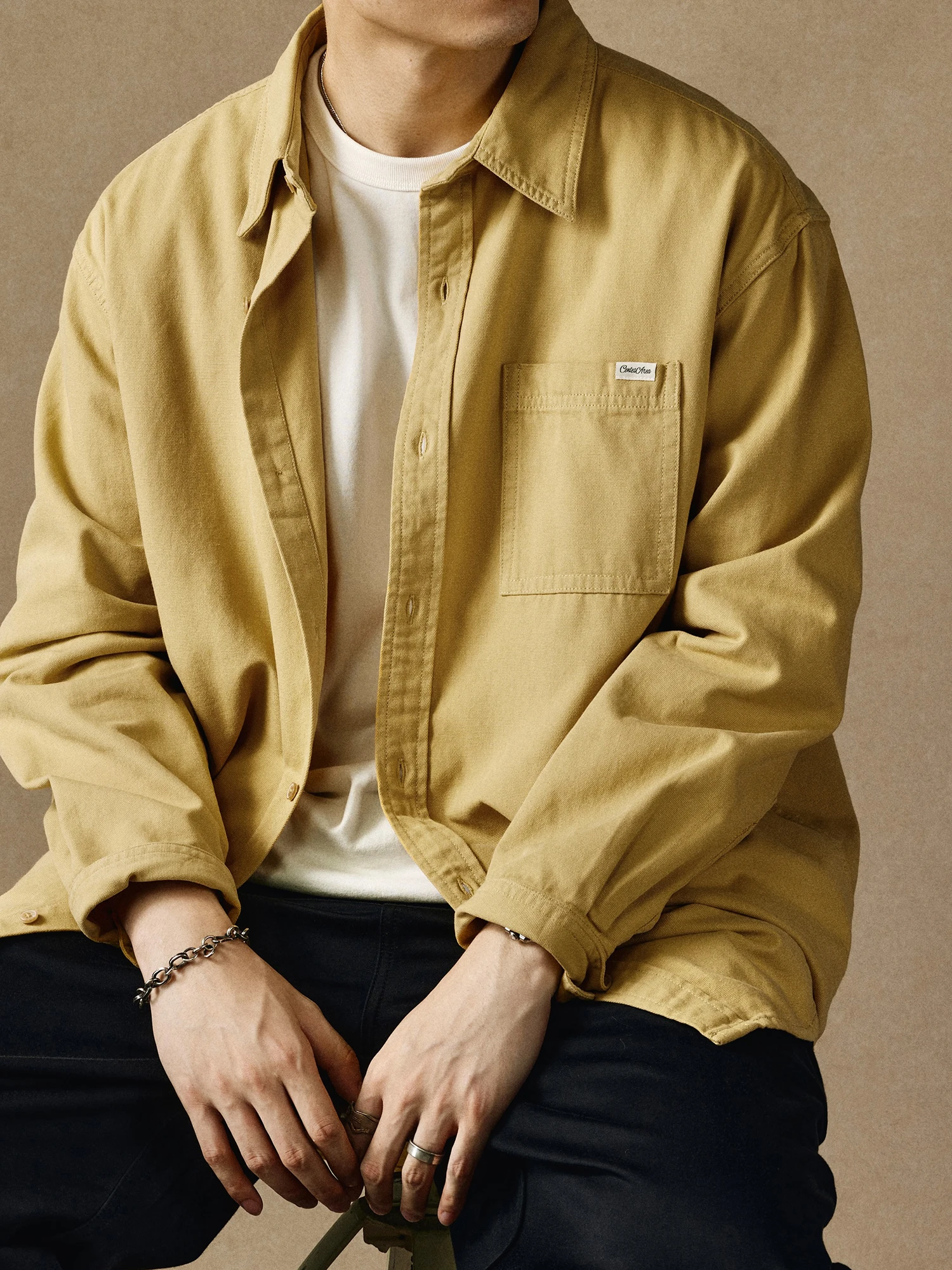 CENLES Retro Washed Long Sleeve Shirt Men's Loose Heavyweight Casual Pure Color Youth Trend Cotton 100% Autumn Wear