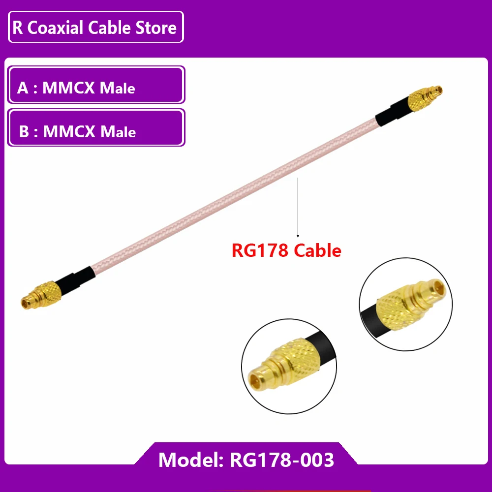 Imagem -02 - Mmcx Macho Plug para Mmcx Macho Plug Conector Mmcx Coaxial rf Adaptador com Rg178 Trança Cabo 10cm 26cm 55cm 100 Peças