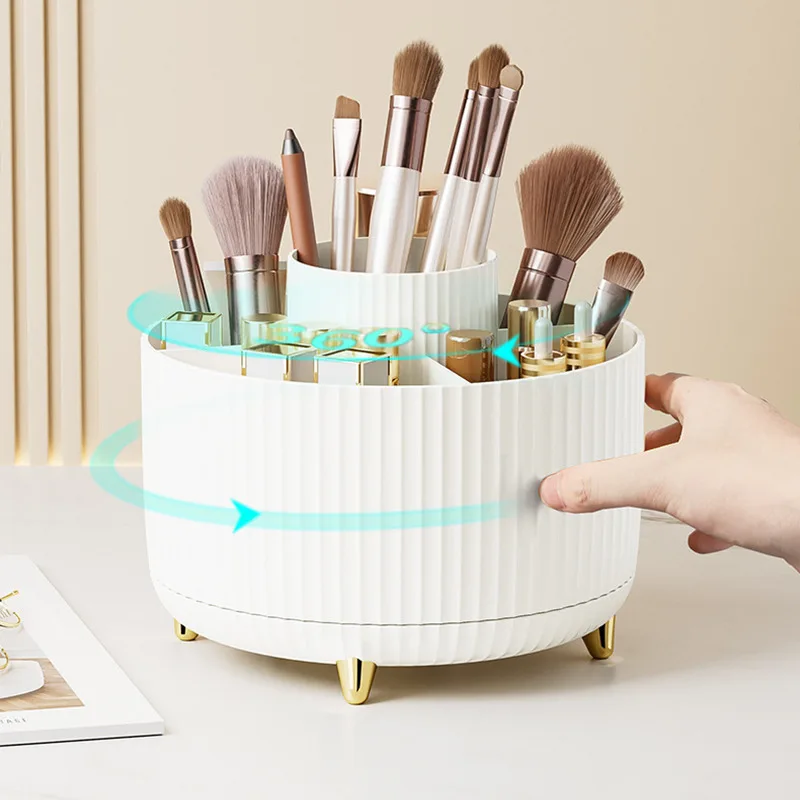 5 Slot 360° Rotating Desktop Makeup Cosmetic Storage Box Large Capacity for Bathroom Portable Lipstick Makeup Brush Pen Holder