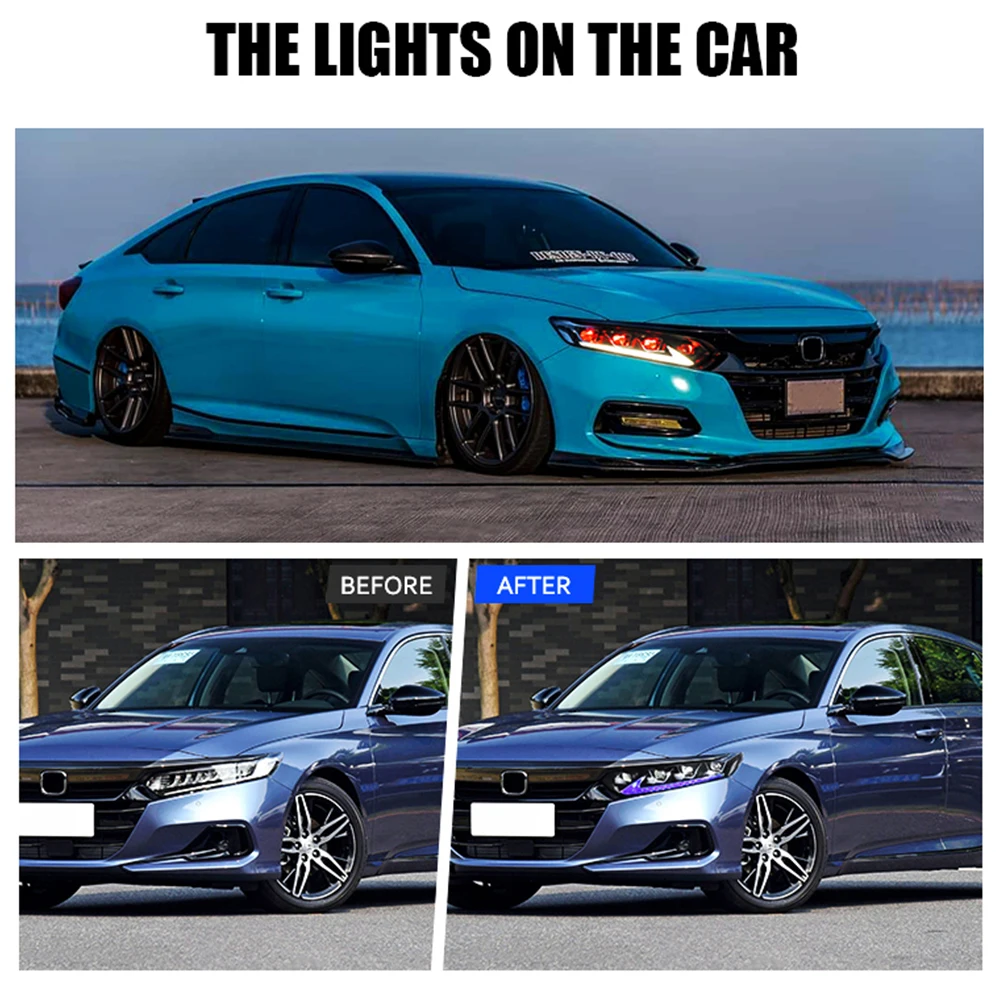 LED Headlights For Honda Accord 2018-2022 Auto Accessories HeadLamps Start-Up Animation With A Splash Of Blue