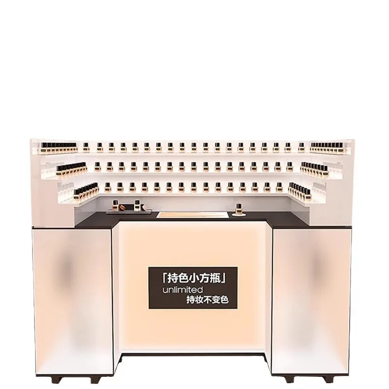 Maßgeschneiderte kosmetische Vitrine Hautpflege Schönheit Shop Regal Rack Lippenstift Display Rack Farbmischung Insel Make-up Zählen