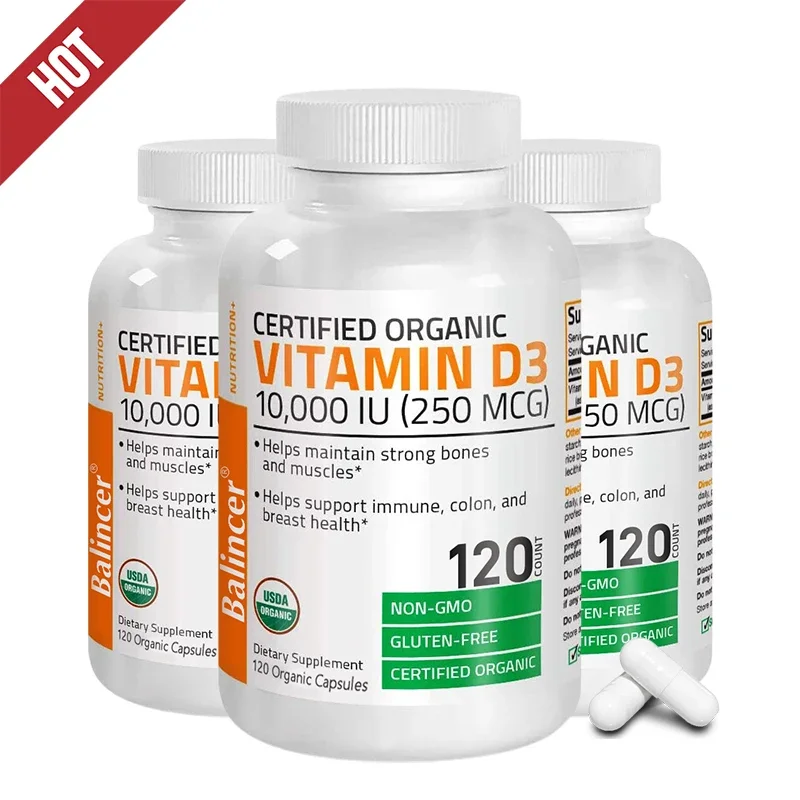 Vitamina D3 10,000IU (250MCG) - Salud de huesos, músculos y cólon, sin OGM, sin gluten