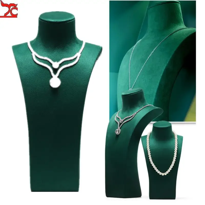 Green Fabric Jewelry Display Stand Exhibition Resin Necklace Shelf Model Neck Pendant Holder Show Decoration Props