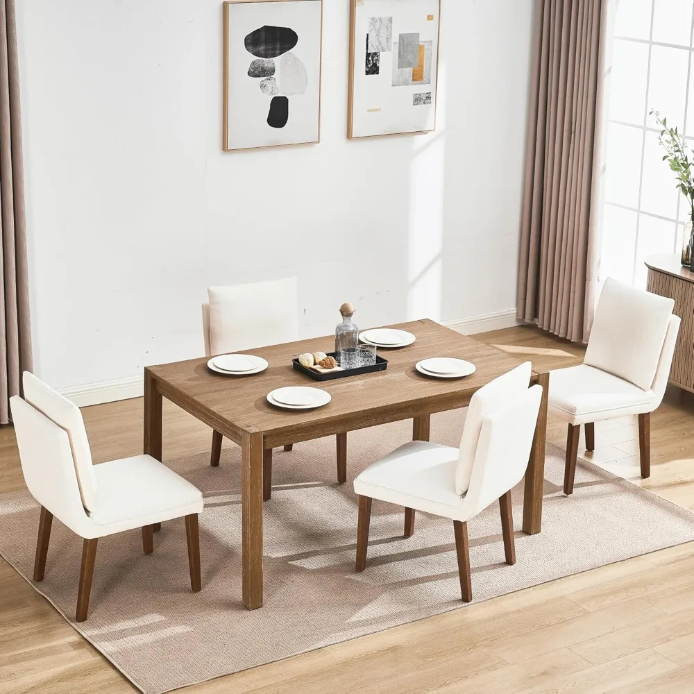 Dining Chairs Set of 4 with Removable Back Cushions,Modern Linen Upholstered Dining Chairs for Kitchen,Dining Room,Living Room,