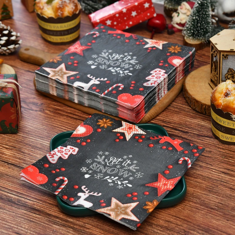 20Pcs 2Ply 33cm Christmas Napkins Reindeer Glove Star Disposable Paper Napkins for Party Decor