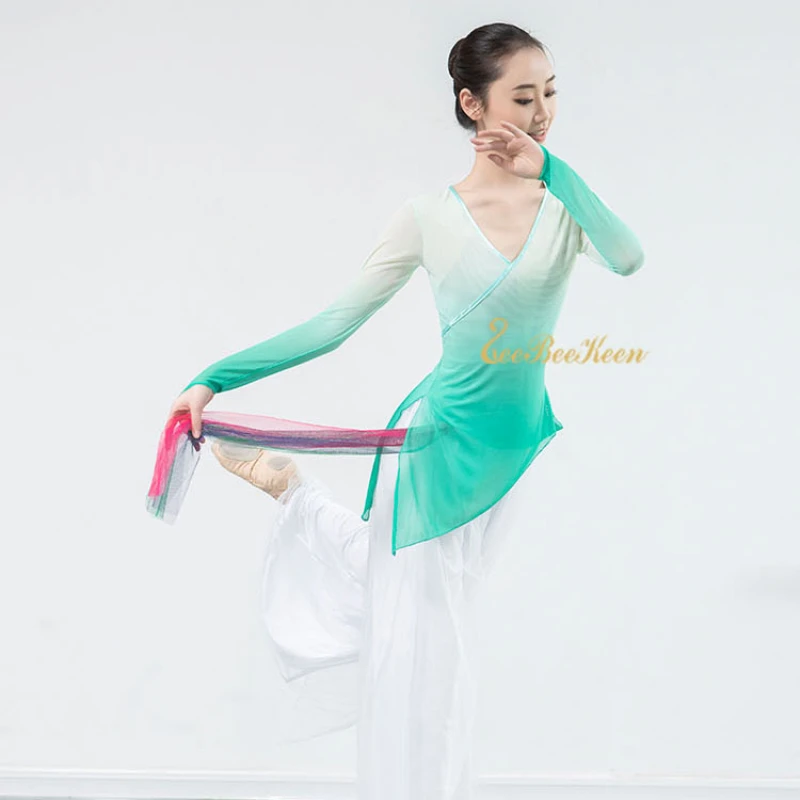 

Teacher Gradient Gauze Bodysuit Adult Classical Dance Yoga Sport coat Gymnastics Leotards For Women Ballerina Ballet Leotards