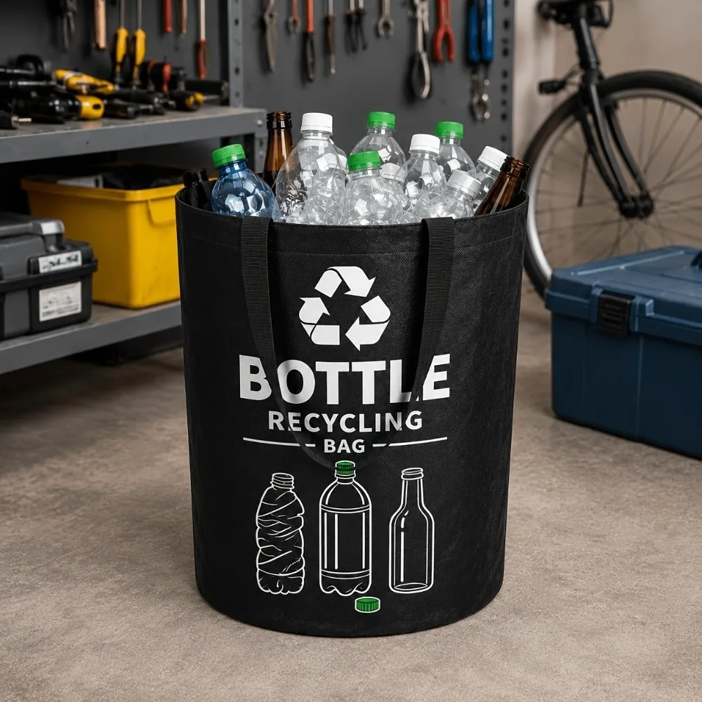 New 82L Empty Bottle Storage Basket with Handle Large Capacity Recycling Bin Foldable Garbage Bin Home