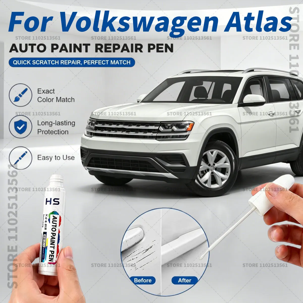 Car Paint Repair Pen Touch Up Paint Brush Scratch Remover for Deep Scratches and Marks For Volkswagen Atlas White Red Black Blue