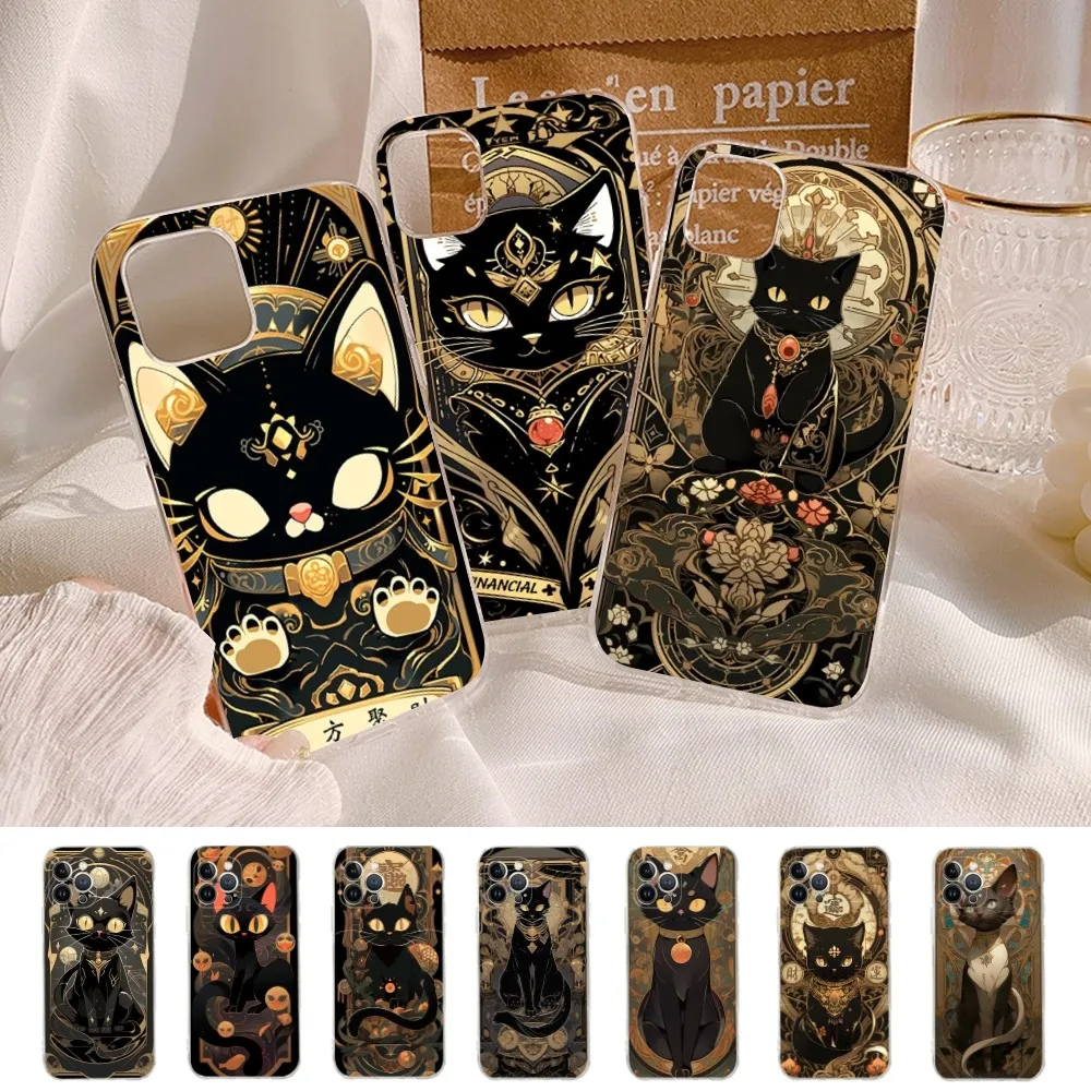 Tarot Mystery Totem Cat Phone Case For iPhone 15 14 13 12 11 Pro Max XS X XR SE 2020 6 7 8 Plus Mini Protective Shell