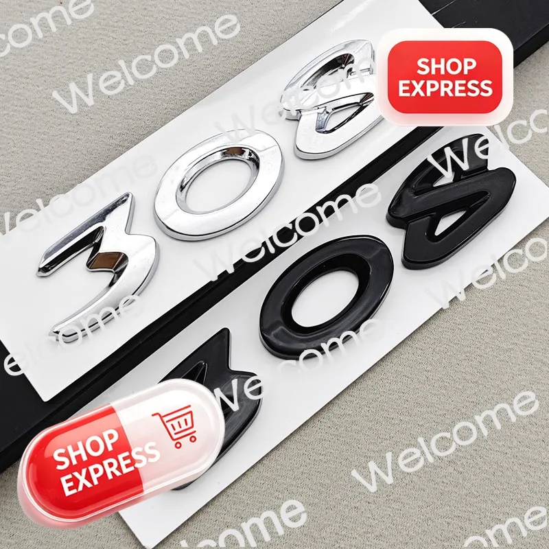 New 3D ABS Chrome Black Car Letters Rear Trunk Badge Logo 308 Sticker Emblem For Peugeot 308 SW GT Line GTI T9 T7 P5 Accessories