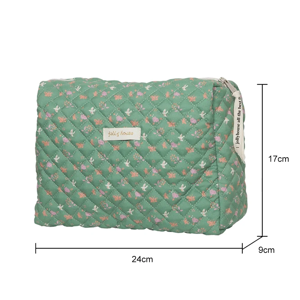 Women Makeup Handbags Zipper Korean Quilted Travel Organizer Portable Clutches Bag Floral Print Large Capacity for Ladies Girl