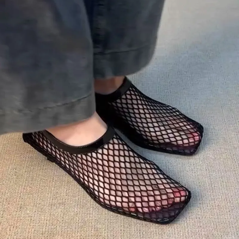 

Breathable Mesh Square Toe Med Heels Footwear Summer Dance Party Shoes Elegant Office Lady Dating Brand Women Pumps