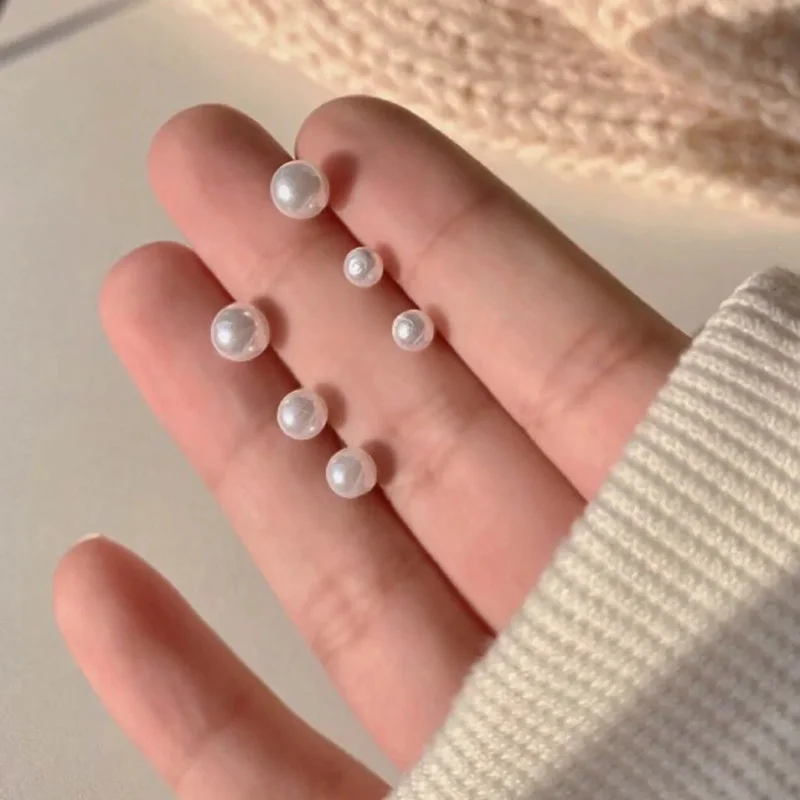 3Pairs Fashion Round Stud Earrings Set For Women Korean Style Zinc Alloy Gold Color Balls Brand Jewelry Accessories