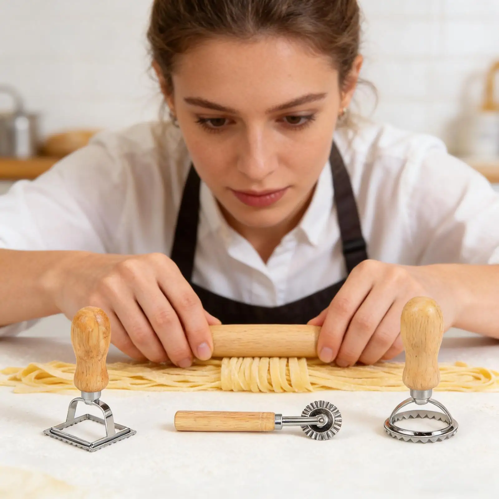 Pasta Making Kit 7 Pieces Manual Wooden Food-grade Pin Ravioli Cutter Wheel For Dough Noodle Dumpling Pastry Kitchen Home