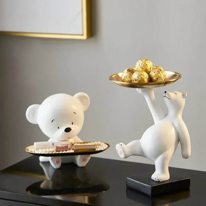 

Creative Polar Bear Resin Figurines Nordic Home Decor Desktop Organizer Animal Figurine Key Storage Bedroom Decor Storage Makeup