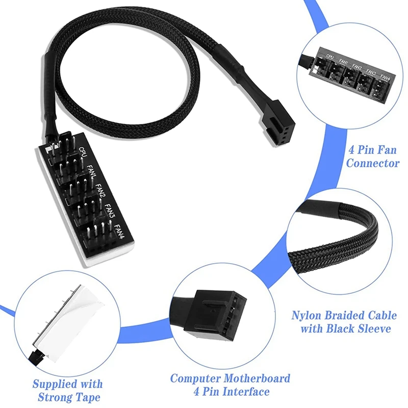 For PWM Fan Distributor Cable 4-Pin PWM Fan Distributor Cable 5-Port Fan Distributor Cable CPU Fan Distributor Hub