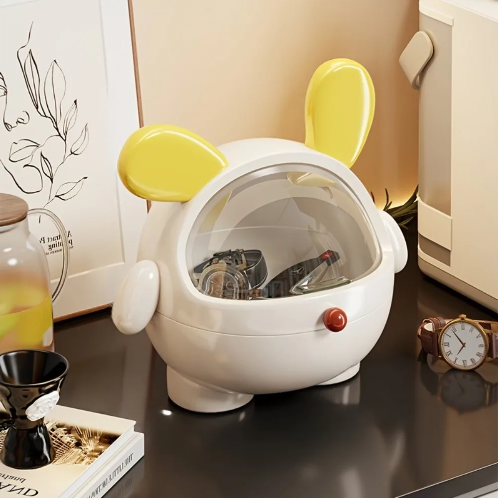 Cute Bunny Accessories Organizer with Lid Dust-Proof Cartoon Animal Storage Box for Girls Hair Ties Jewelry Vanity Desk Decor