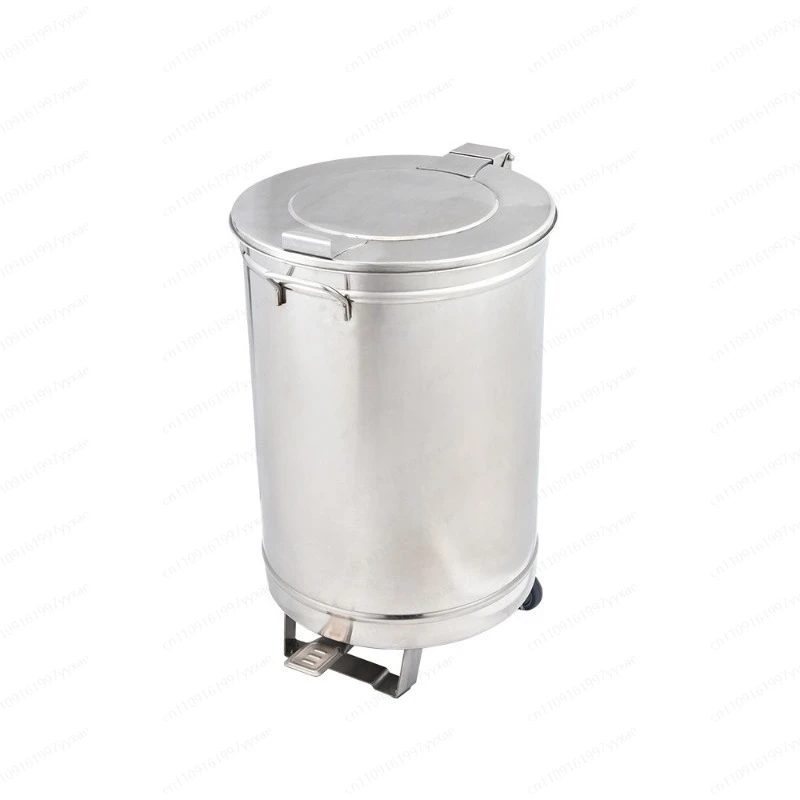 Stainless steel trash can Round pedal with lid Factory commercial kitchen Industrial medical pulley Large capacity trash can