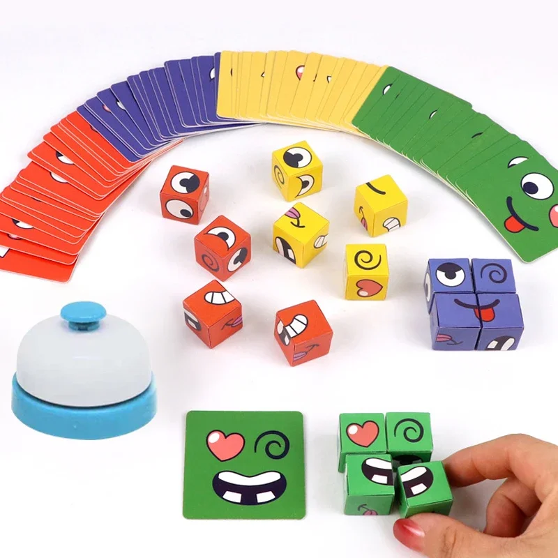 Kids Face Change Expression Puzzle Building Blocks Montessori Cube Table Game Toy Early Educational Toys for Boy s Children Gift