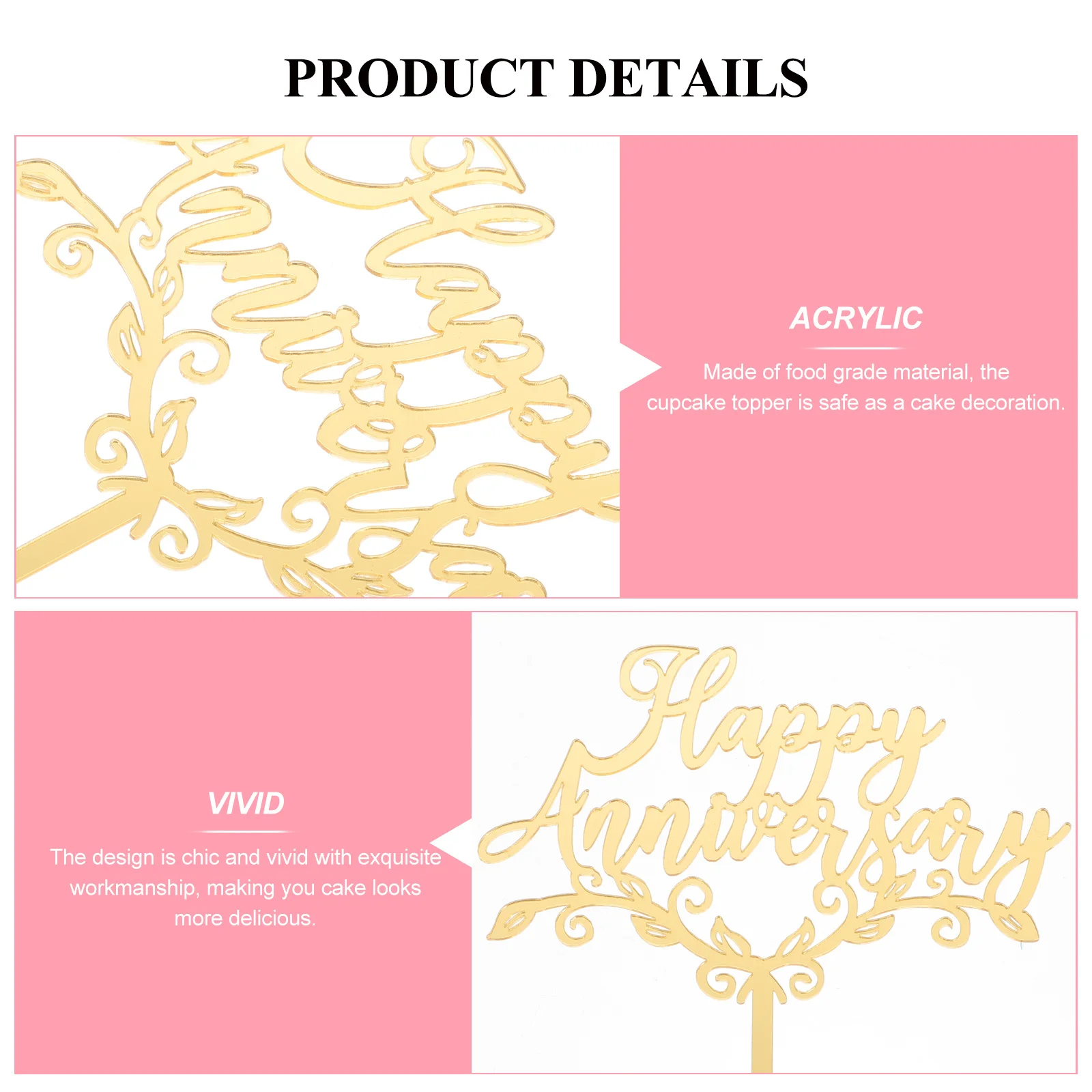 

6pcs Anniversary Cake Toppers Food Grade Acrylic Cupcake Decor For Wedding Memorial Party Baking Decoration Cake Decorating
