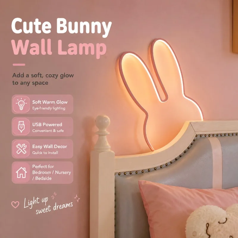Top  Selling Girl Style Cartoon Rabbit Children's Room Decorative Light Creative USB Plug in Atmosphere Especially Wall Light