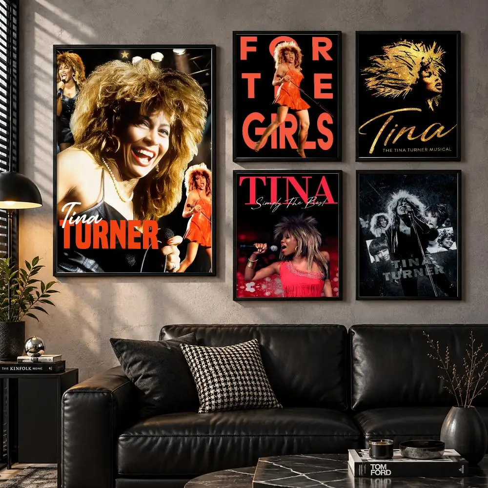 T-Tina Turner Singing Poster Modern Wall Art Sticker For Living Room Bedroom Bar Home Decor Mural Painting Decoration