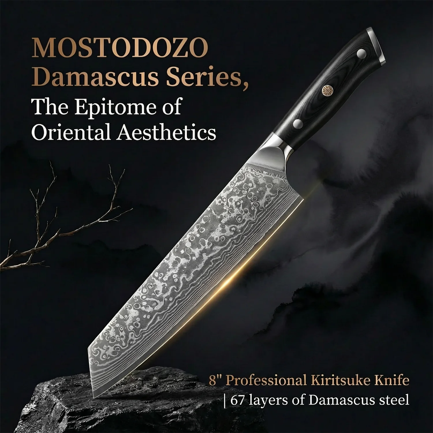 

MOSTODOZO 8.5" Japanese Kiritsuke Chef Knife Damascus Steel Meat Vegetable Professional Kitchen Cooking Knives with G10 Handle