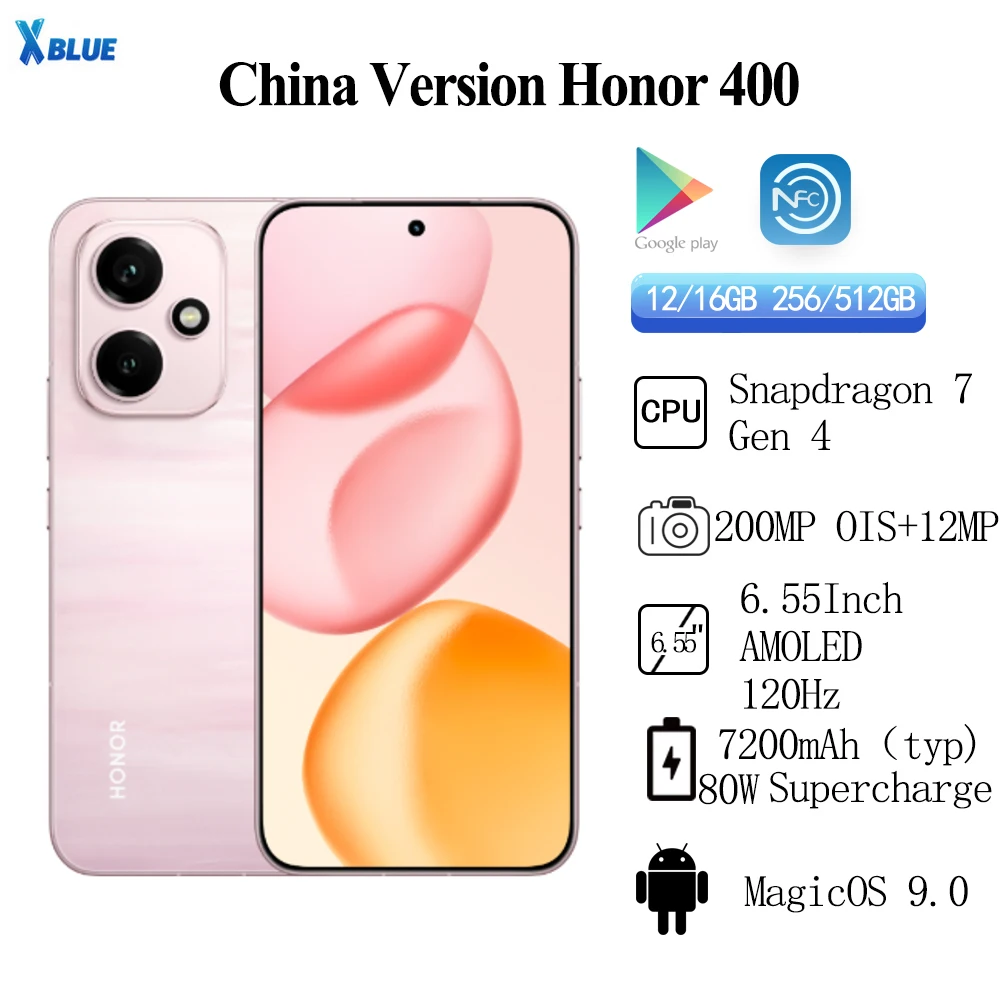 كاميرا خلفية جديدة Honor 400 Snapdragon 7 Gen 4 MagicOS 9.0 7200mAh بقدرة 80 وات SuperCharge 6.55 بوصة AMOLED 120 هرتز 200 ميجابكسل NFC OTA