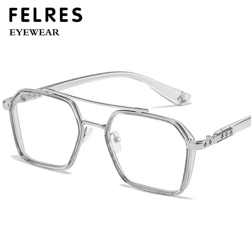 Double Bridge Square Anti Blue Light Myopia Glasses Men Women Oversized Frame Eyeglasses Vintage Vision Corrective Glasses Hot