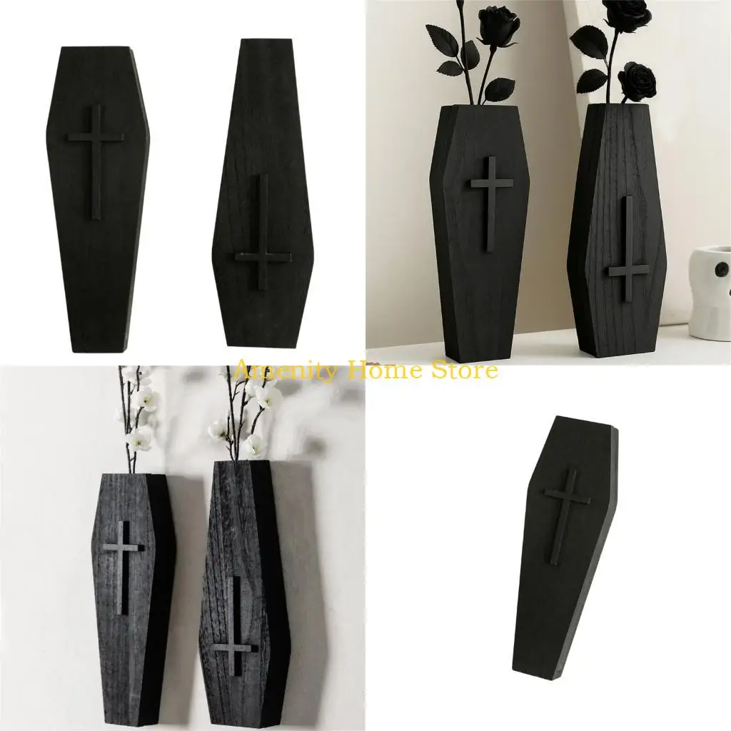 F26C Black Flower Vessel with Raised Front Detail, 27 x 9 Stem Display Piece for Shelf Accent Styling Home Use