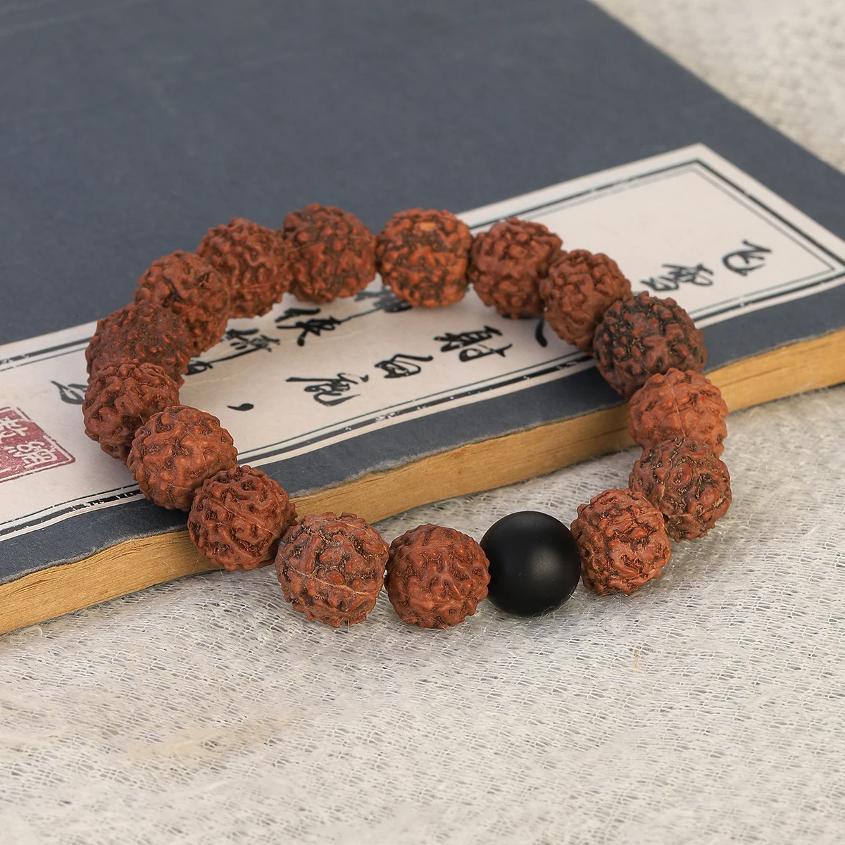 12mm Rudraksha Ethnic Vajra Bodhi Beads Bracelet for Man Meditation Mala Handmade Natural Stone Bangle Prayer Tibetan Buddhism