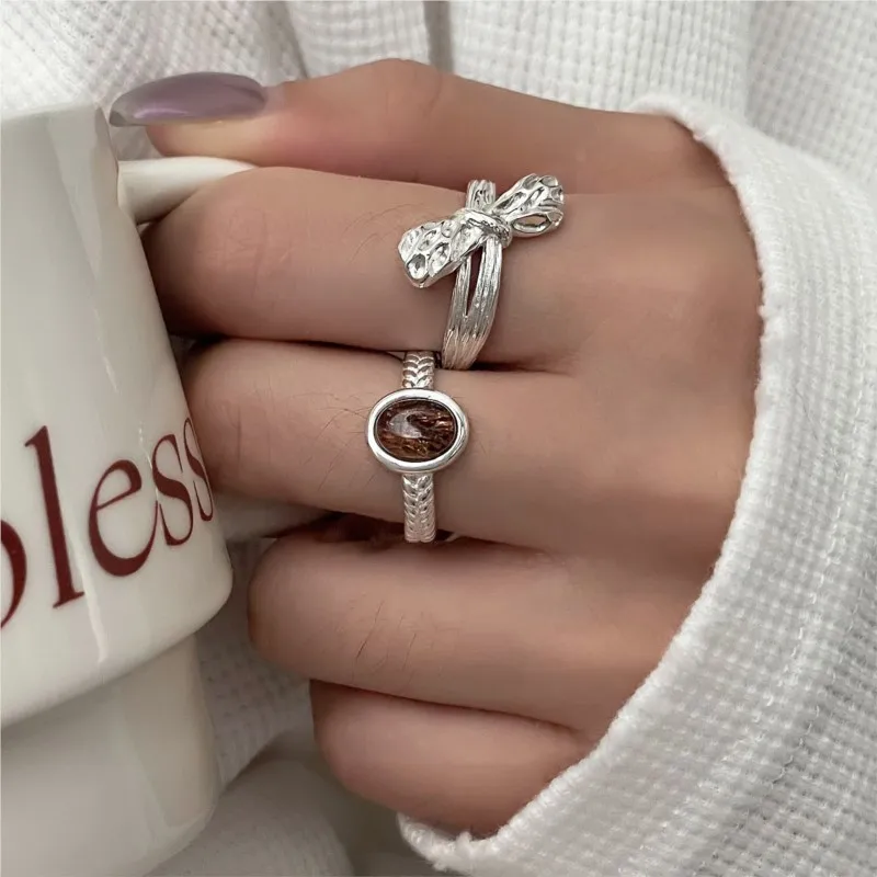 PANJBJ – bague œil de tigre en argent Sterling 925 pour femmes, nœud papillon mat, Texture pliable, Design Ins, bijoux cadeau, livraison directe